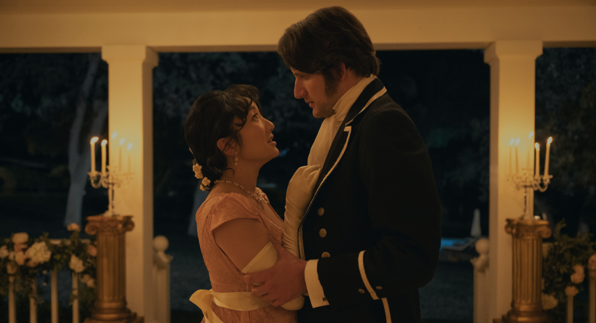 Poppy Liu and Zach Woods in 'The Afterparty,' now streaming on Apple TV+.
