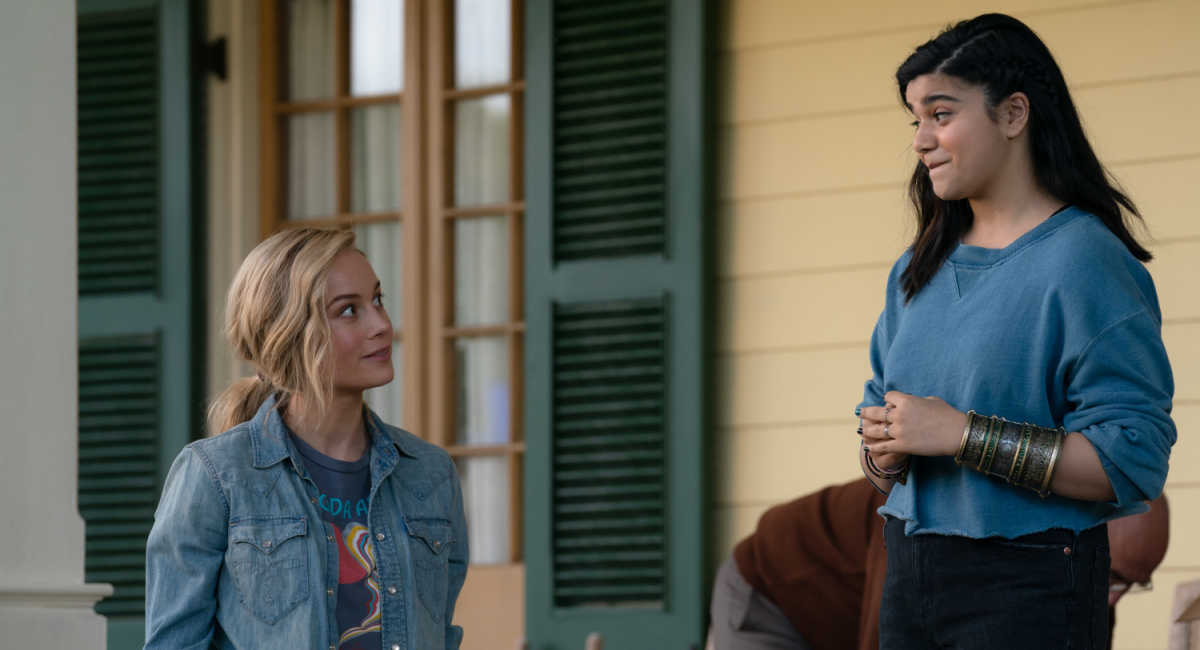 Brie Larson as Captain Marvel/Carol Danvers and Iman Vellani as Ms. Marvel/Kamala Khan in Marvel Studios' 'The Marvels.'