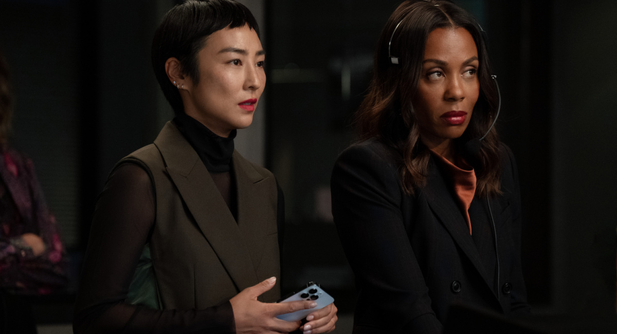 Greta Lee and Karen Pittman in 'The Morning Show,' premiering September 13, 2023 on Apple TV+.