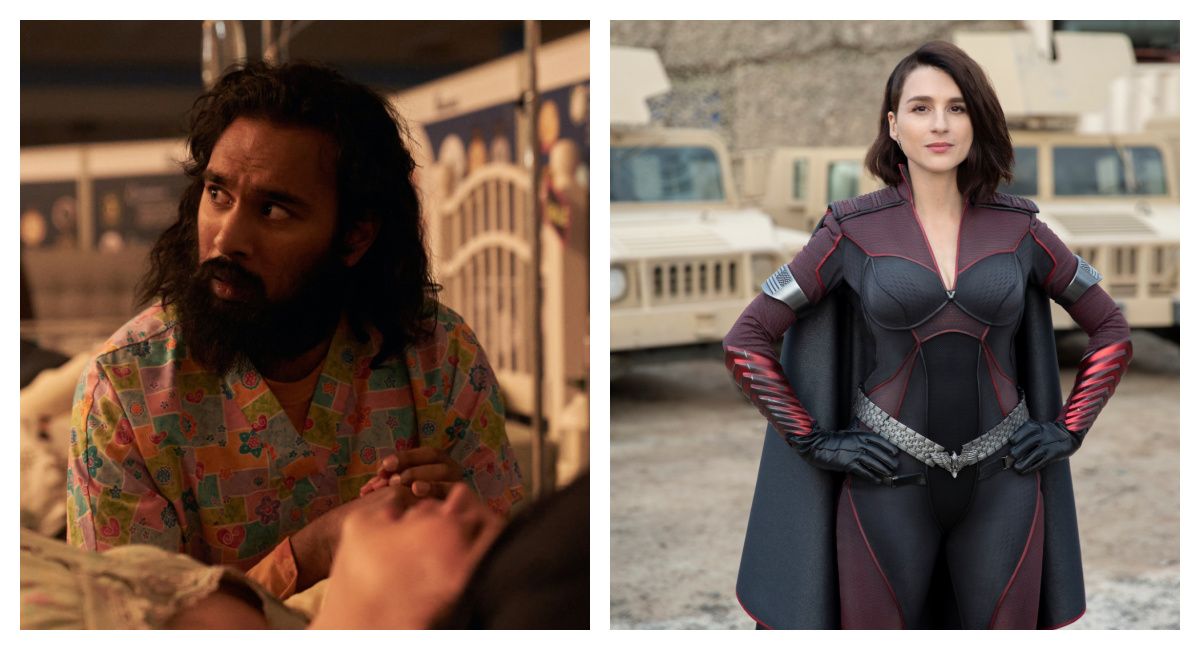(Left) Himesh Patel in Max's 'Station Eleven.' (Right) Aya Cash as Stormfront in season 2 of Prime Video's 'The Boys.'