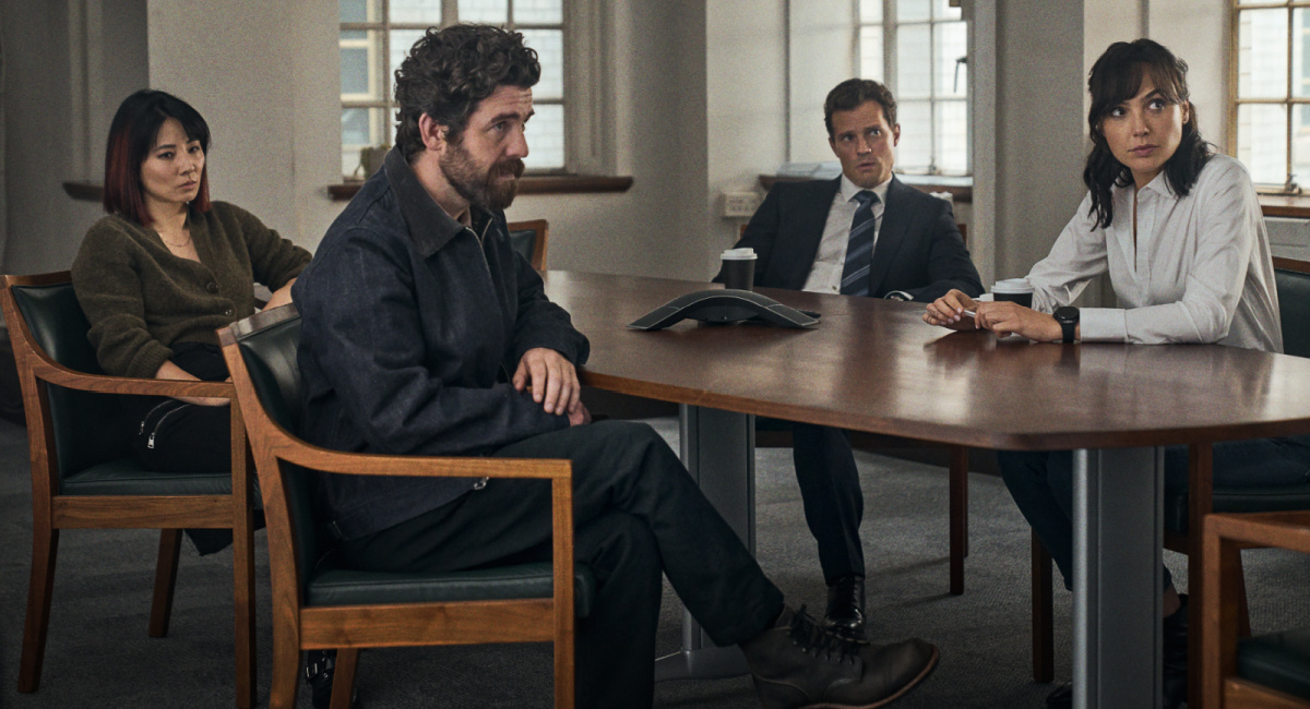 Jing Lusi as Yang, Paul Ready as Bailey, Jamie Dornan as Parker and Gal Gadot as Rachel Stone in 'Heart Of Stone.'