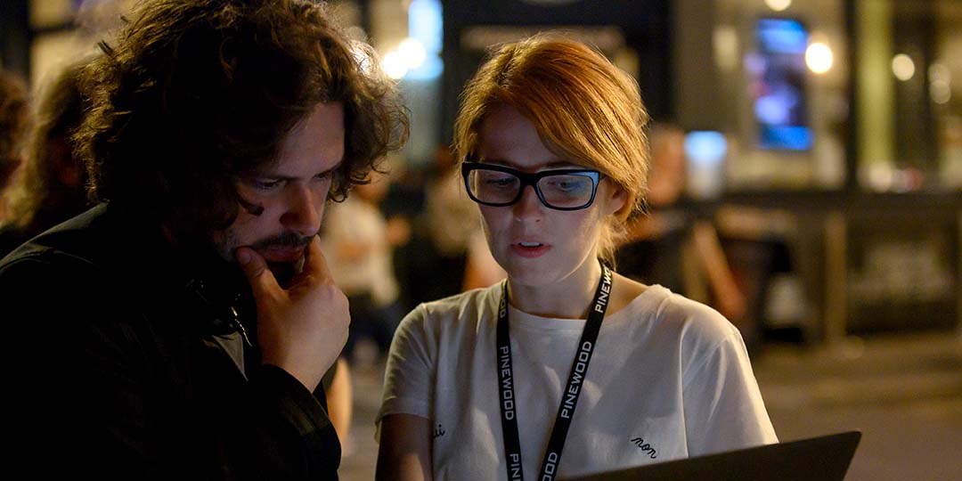 Writer/Director Edgar Wright and Writer Krysty Wilson-Cairns on the set of their film 'Last Night in Soho.'