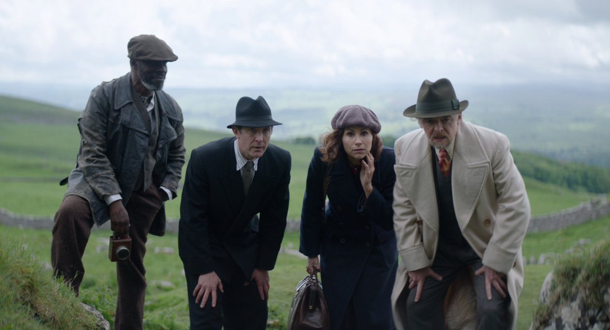 Gary Beadle, Tim Downie, Minnie Driver and Simon Pegg in 'Nandor Fodor and the Talking Mongoose.'