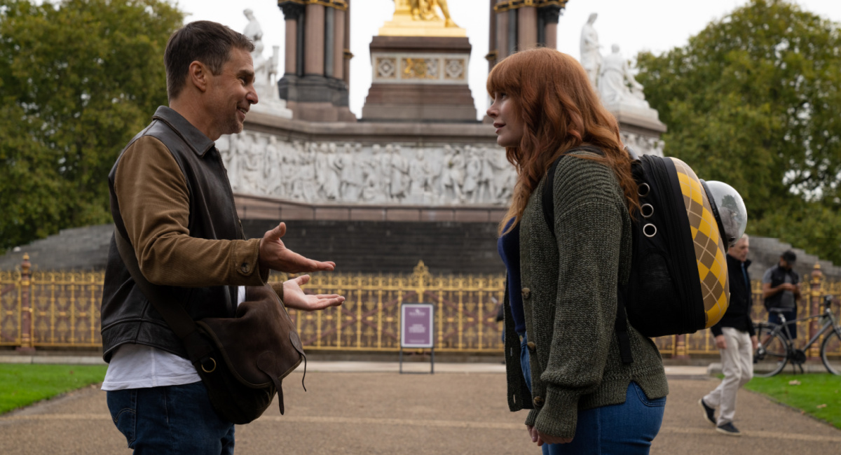 Sam Rockwell as Aiden and Bryce Dallas Howard is Elly Conway in 'Argylle,' directed by Matthew Vaughn.