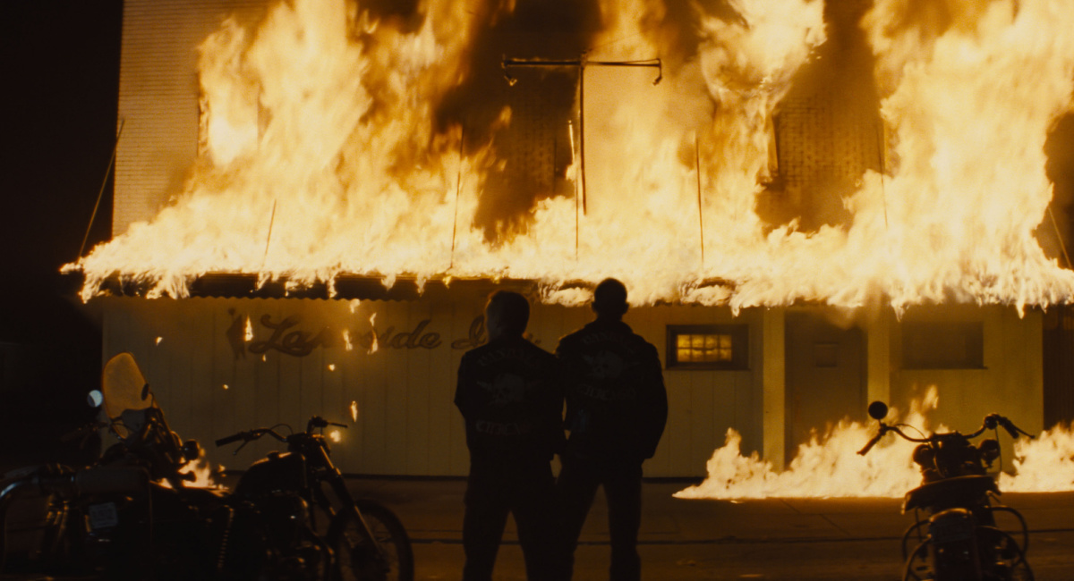 Damon Herriman as Brucie and Tom Hardy as Danny in 20th Century Studios' 'The Bikeriders'.