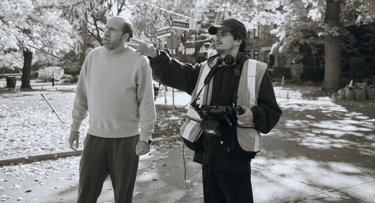 Nicolas Cage and director Kristoffer Borgli on the set of 'Dream Scenario.'