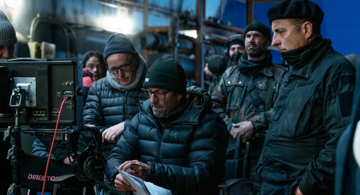 Director Scott Waugh and Andy Garcia on the set of 'Expend4bles.'