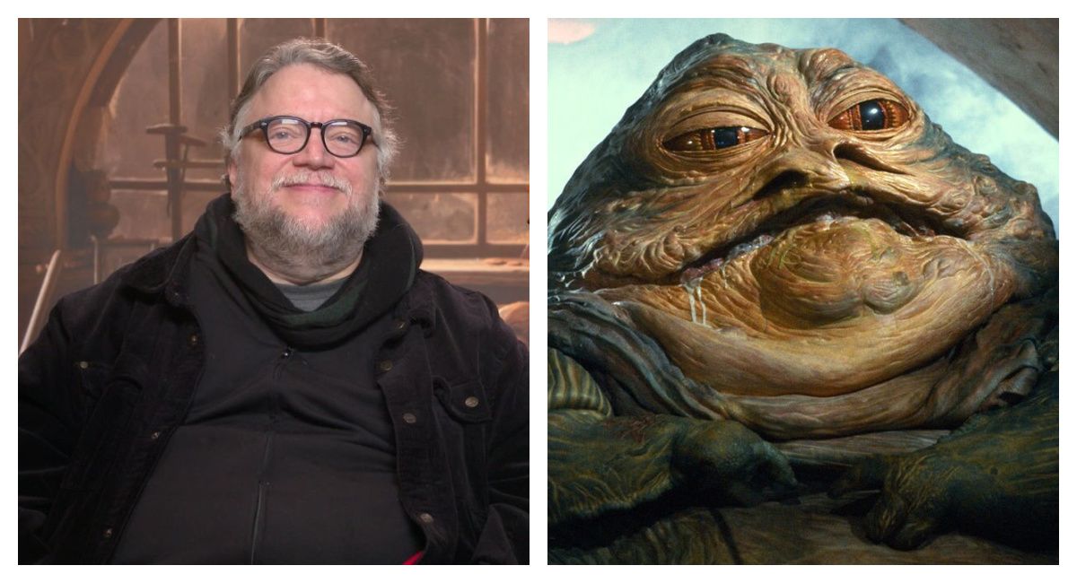 (Left) Director Guillermo del Toro for 'Guillermo del Toro's Pinocchio.' (Right) Jabba the Hutt in 'Return of the Jedi.'