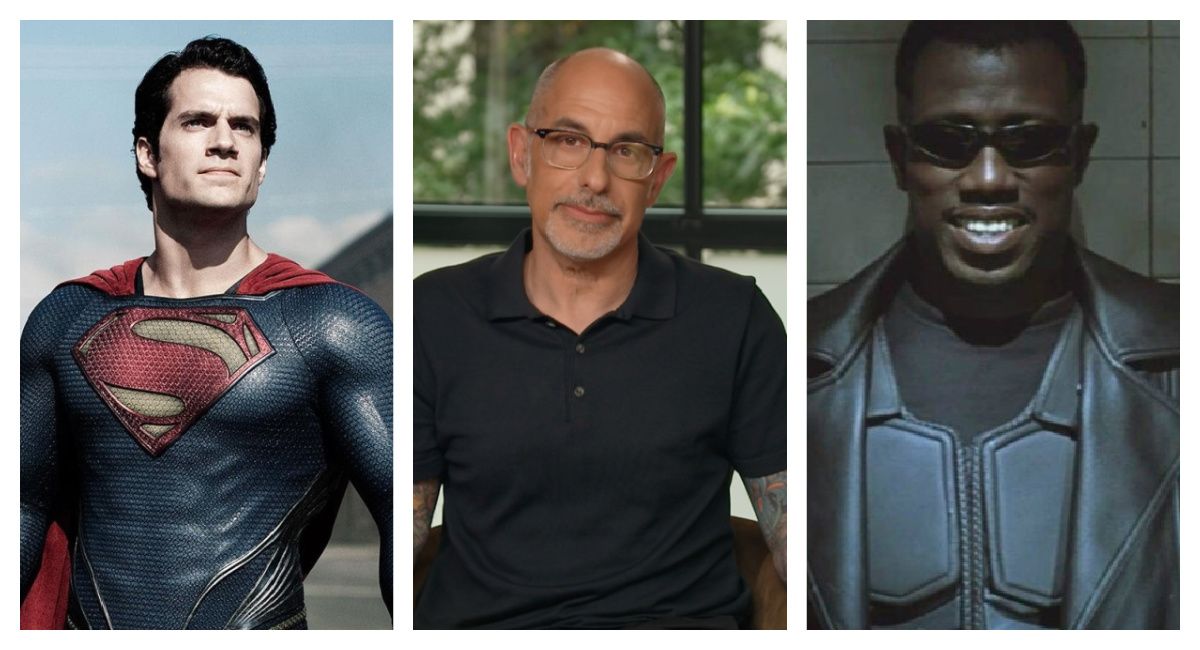 (Left) Henry Cavill as Superman in 'Man of Steel.' Photo: Warner Bros. (Center) 'Foundation' season 2 showrunner and executive producer David S. Goyer. (Right) Wesley Snipes in 'Blade.' Photo: Warner Bros.