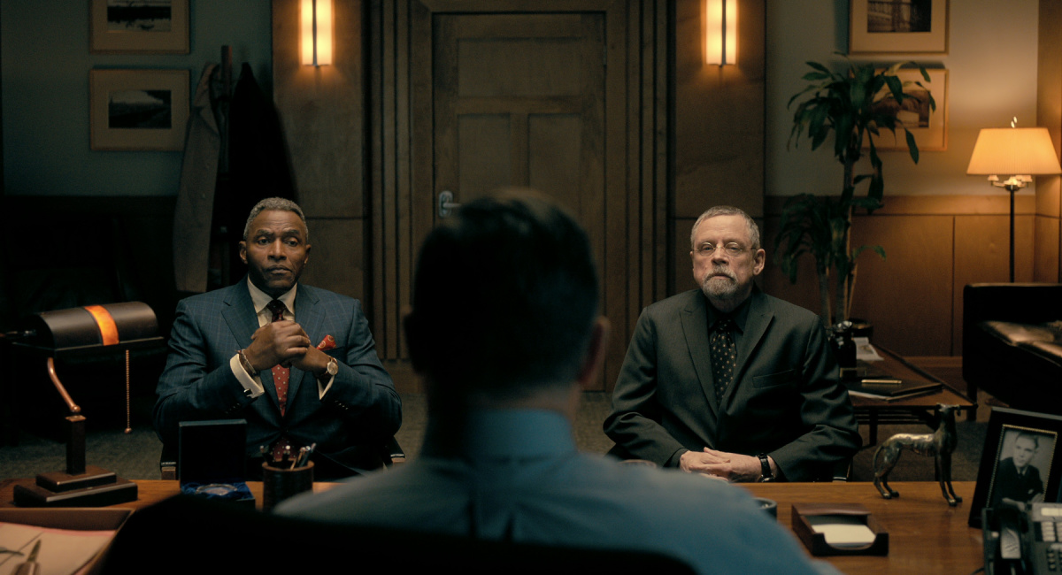 Carl Lumbly as C. Auguste Dupin, Nicholas Lea as Judge John Neal, and Mark Hamill as Arthur Pym in Netflix's 'The Fall of the House of Usher.'