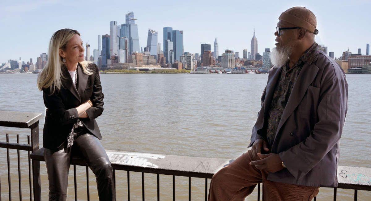 Uma Thurman as Patrice Capullo and Samuel L. Jackson as Gordon Davis in Shout! Studio's 'The Kill Room.'