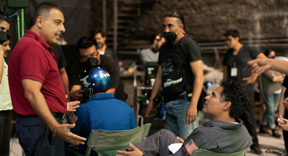 Jose M. Hernandez and Michael Peña on the set of 'A Million Miles Away.'