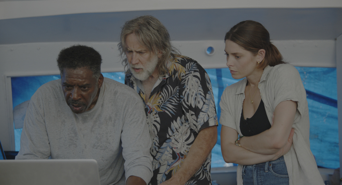 Ernie Hudson, Nicolas Cage and Ashley Greene in 'The Retirement Plan.'