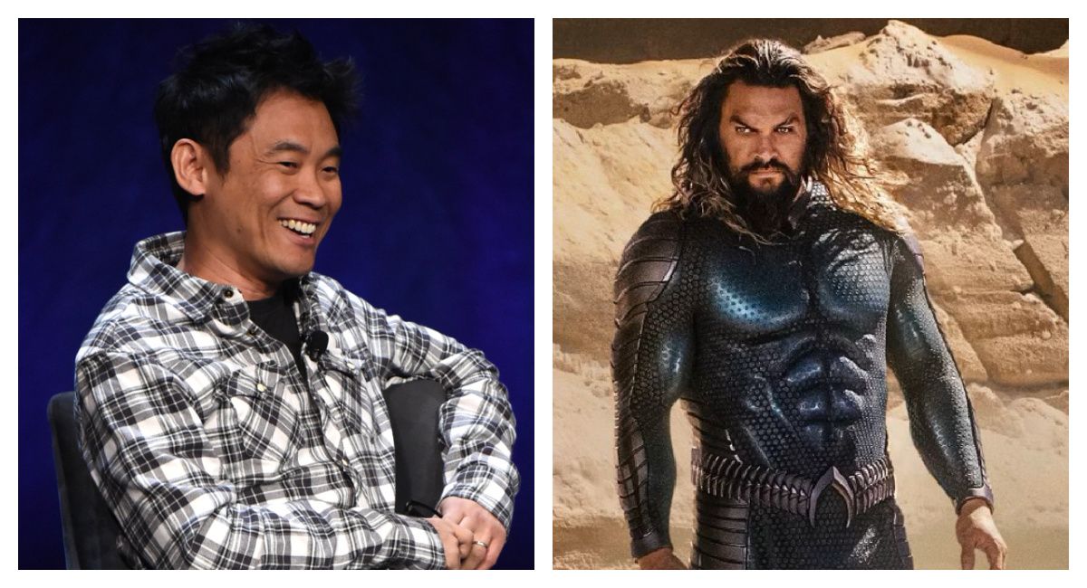 (Left) 'Aquaman and the Lost Kingdom' director James Wan at CinemaCon 2022. Photos by Eric Charbonneau. (Right) Jason Momoa on the set of 'Aquaman and the Lost Kingdom.' Photo courtesy of Jason Momoa's Instagram account.