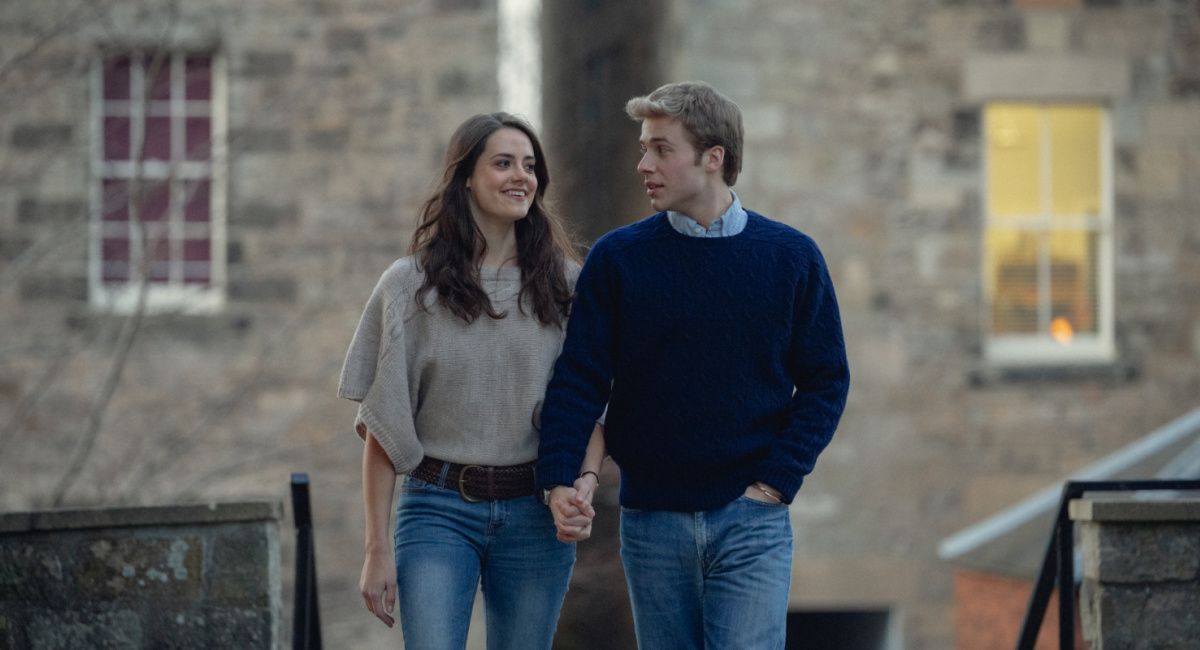 Meg Bellamy as Kate Middleton and Ed McVey as Prince William in Netflix's 'The Crown' season 6.
