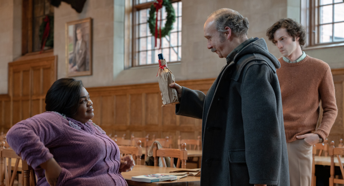 Da’Vine Joy Randolph stars as Mary Lamb, Dominic Sessa as Angus Tully and Paul Giamatti as Paul Hunham in director Alexander Payne’s 'The Holdovers,' a Focus Features release.