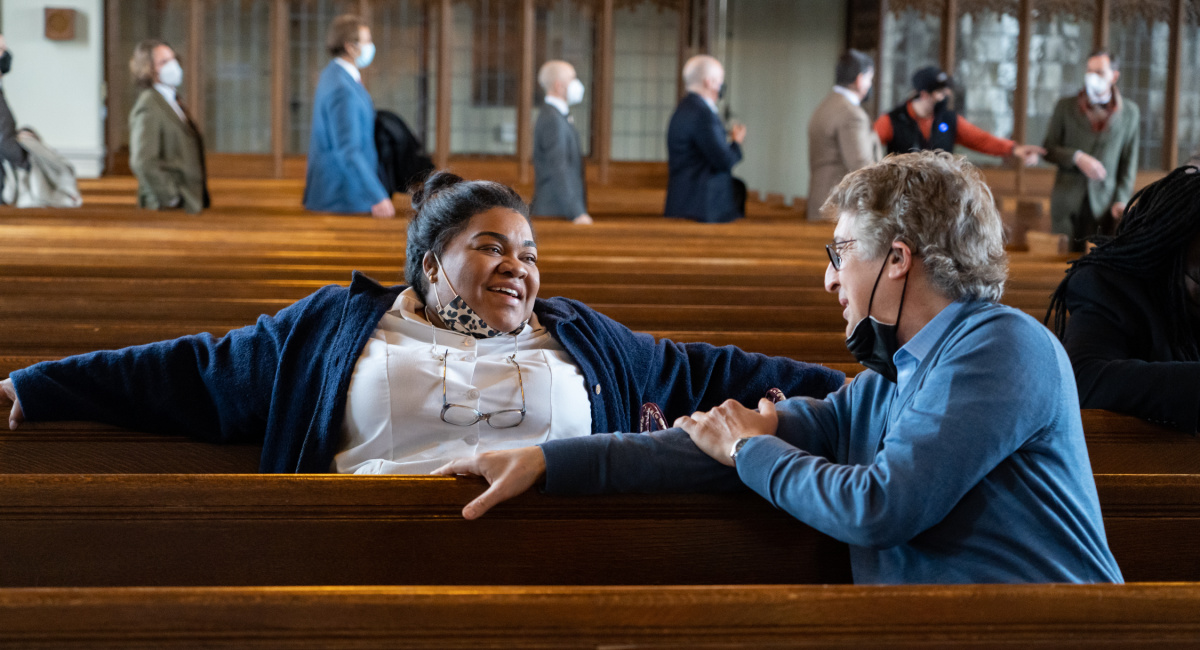 Actor Da’Vine Joy Randolph and director Alexander Payne on the set of their film 'The Holdovers,' a Focus Features release.