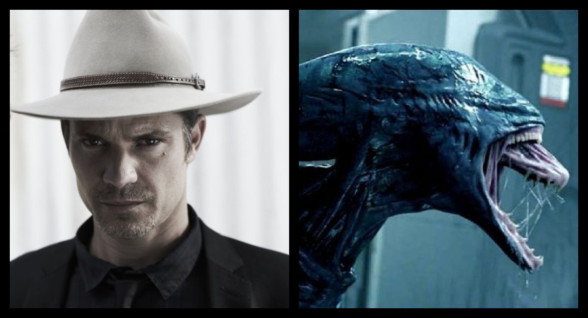 (Left) Timothy Olyphant in FX's 'Justified.'  (Right) 2012's 'Prometheus.'