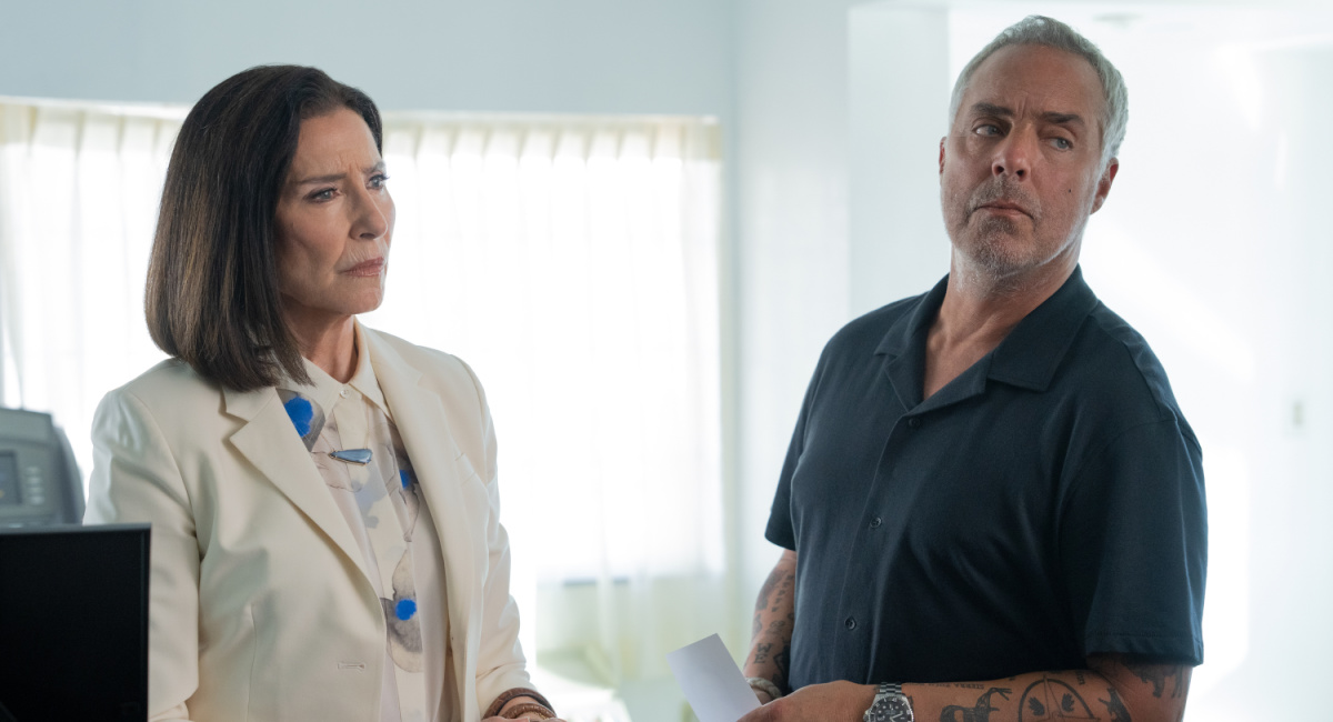 Mimi Rogers as Honey “Money” Chandler and Titus Welliver as Harry Bosch on 'Bosch: Legacy' season 2.