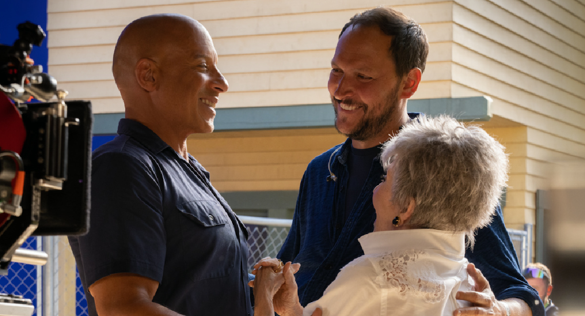 Vin Diesel, Director Louis Leterrier and Rita Moreno on the set of 'Fast X.'