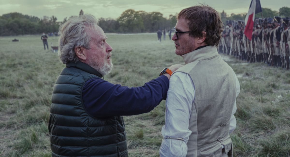 Director Ridley Scott and Joaquin Phoenix behind-the-scenes of 'Napoleon,' premiering in theaters around the world on November 22, 2023.