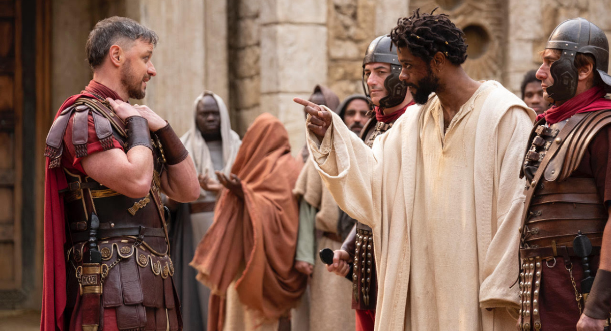 Pontius Pilate (James McAvoy) and Clarence (LaKeith Stanfield) in 'The Book of Clarence.'