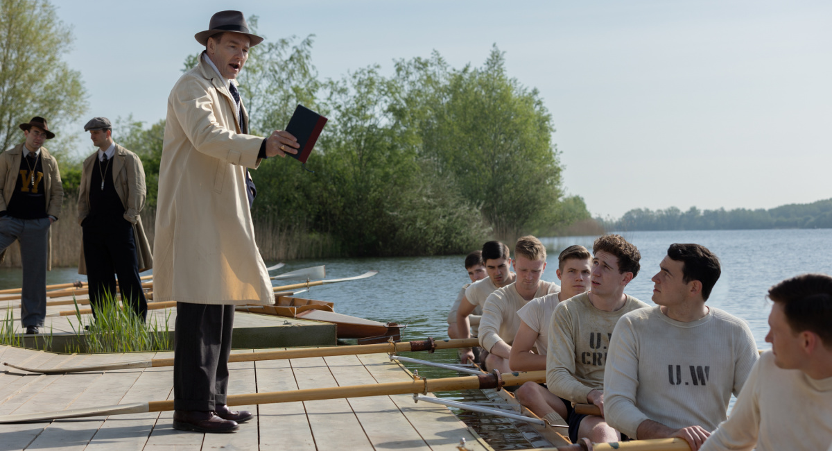 James Wolk star as Coach Bolles, Dominic Tighe as Coach Brown and Joel Edgerton as Coach Al Ulbrickson in director George Clooney’s 'The Boys in the Boat,' an Amazon MGM Studios film.