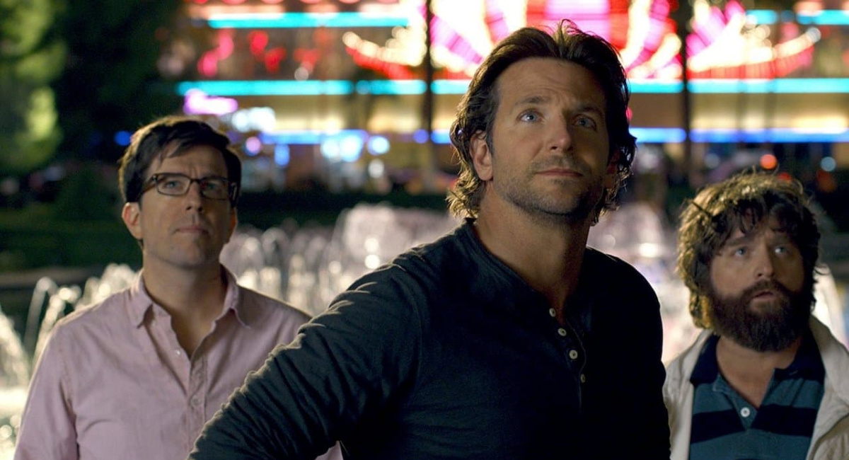Ed Helms as Stu, Bradley Cooper as Phil, and Zach Galifianakis as Alan in 'The Hangover Part III.'