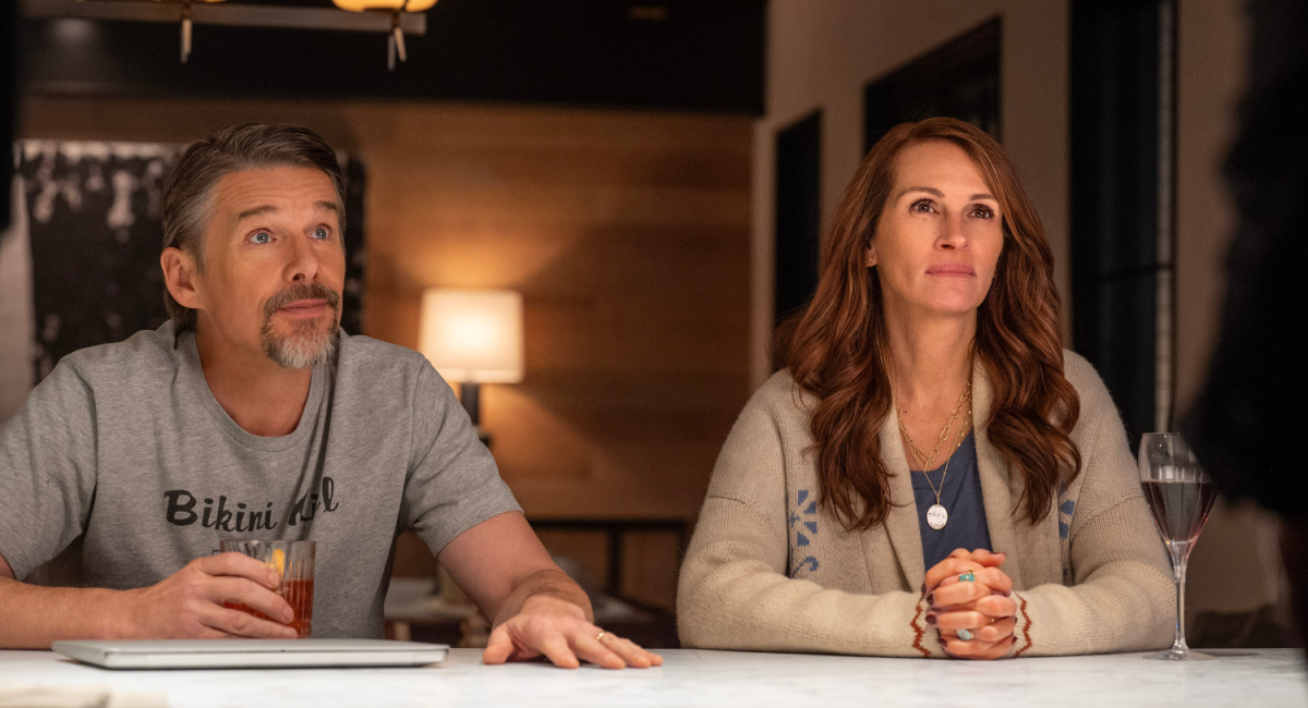 Ethan Hawke as Clay and Julia Roberts as Amanda in 'Leave the World Behind.'