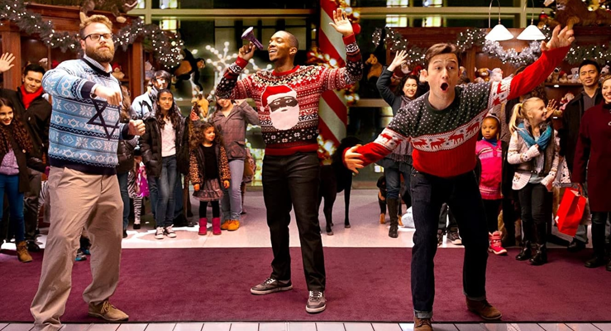 Seth Rogen, Anthony Mackie, and Joseph Gordon-Levitt in 'The Night Before.'