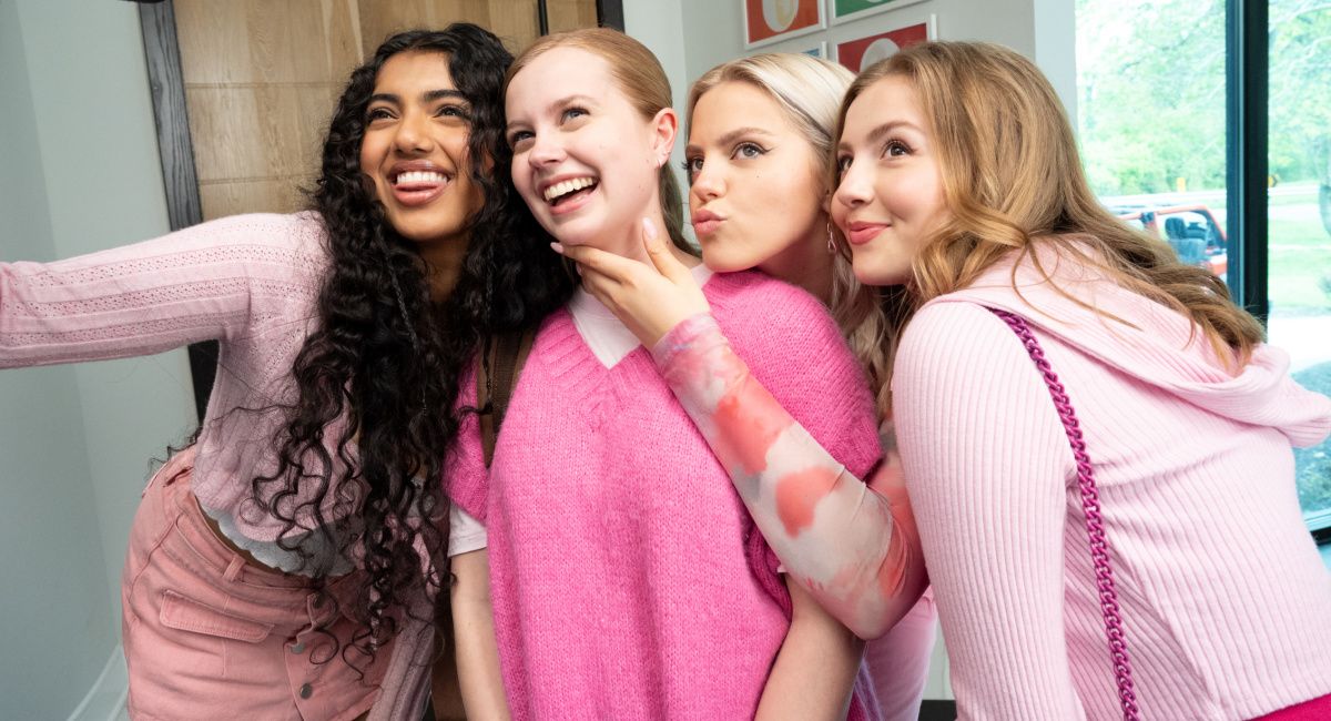 Avantika, Renee Rapp, Angourie Rice and Bebe Wood on the set of 'Mean Girls' from Paramount Pictures.