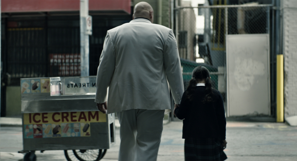Vincent D’Onofrio as Wilson Fisk/Kingpin and Darnell Besaw as young Maya Lopez in Marvel Studios' 'Echo,' releasing on Hulu and Disney+.