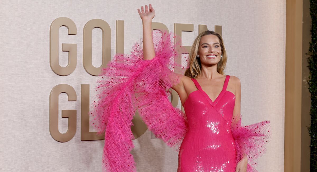 Margot Robbie arrives on the red carpet at the 81st Annual Golden Globe Awards, airing live from the Beverly Hilton in Beverly Hills, California on Sunday, January 7, 2024, at 8 PM ET/5 PM PT, on CBS and streaming on Paramount+.