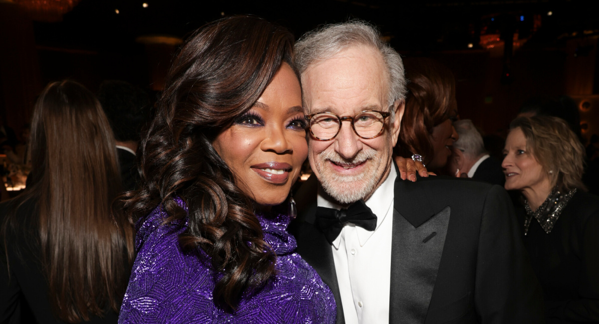 Oprah Winfrey and Steven Speilberg at the 81st Annual Golden Globe Awards, airing live from the Beverly Hilton in Beverly Hills, California on Sunday, January 7, 2024, at 8 PM ET/5 PM PT, on CBS and streaming on Paramount+.