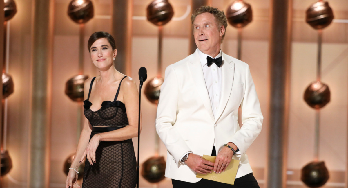 Kristen Wiig and Will Ferrell at the 81st Annual Golden Globe Awards, airing live from the Beverly Hilton in Beverly Hills, California on Sunday, January 7, 2024, at 8 PM ET/5 PM PT, on CBS and streaming on Paramount+.