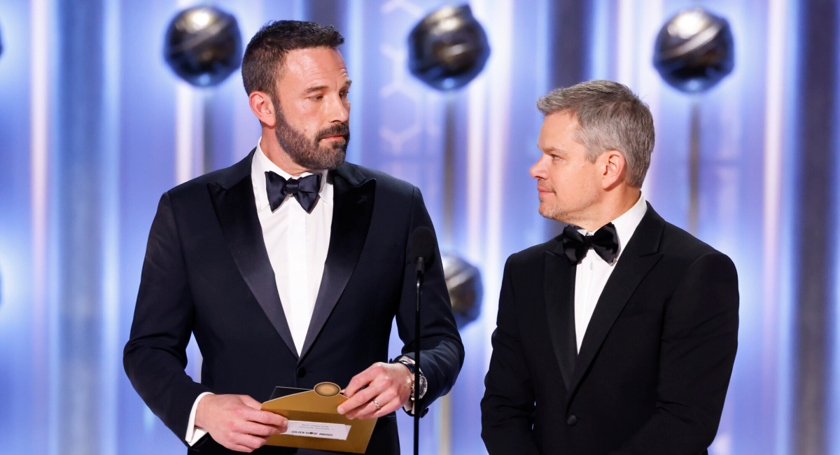 Ben Affleck and Matt Damon at the 81st Annual Golden Globe Awards, airing live from the Beverly Hilton in Beverly Hills, California on Sunday, January 7, 2024, at 8 PM ET/5 PM PT, on CBS and streaming on Paramount+.