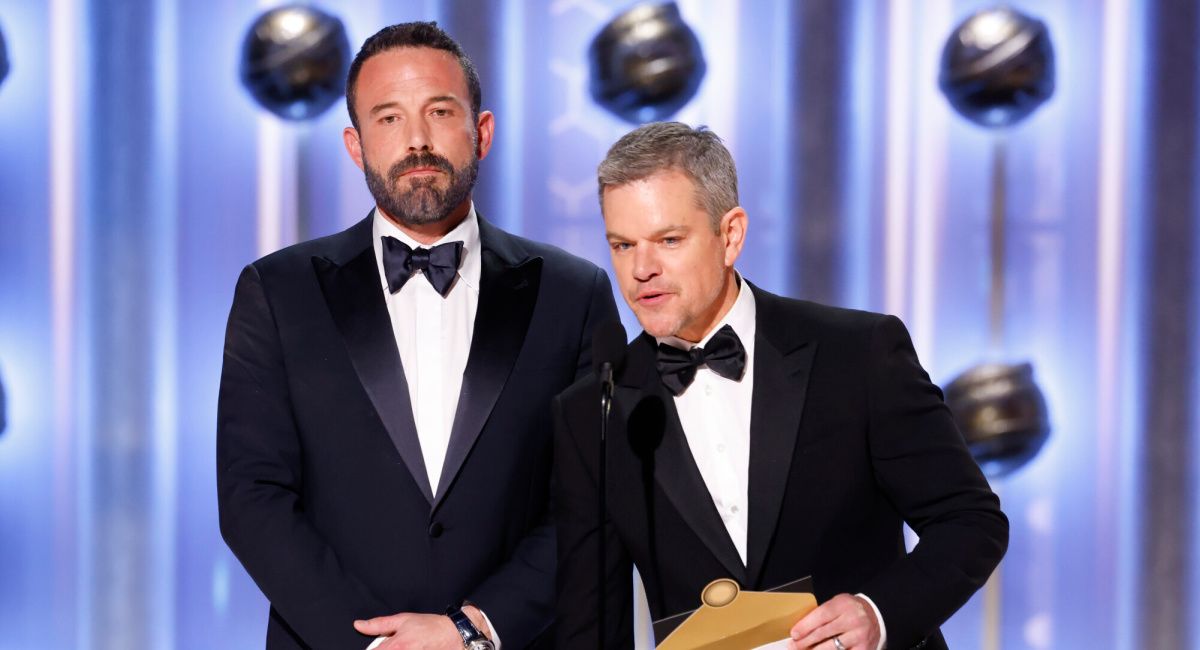Ben Affleck and Matt Damon at the 81st Annual Golden Globe Awards, airing live from the Beverly Hilton in Beverly Hills, California on Sunday, January 7, 2024, at 8 PM ET/5 PM PT, on CBS and streaming on Paramount+.