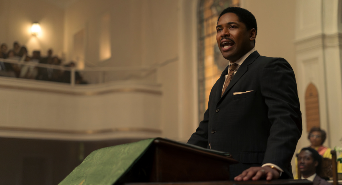 Martin Luther King Jr., played by Kelvin Harrison Jr., preaches in 'Genius: MLK/X.'