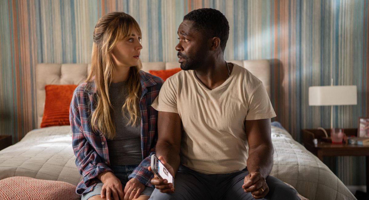Kaley Cuoco as “Emma” and David Oyelowo as “Dave” in the action comedy, 'Role Play,' a Prime Video release.