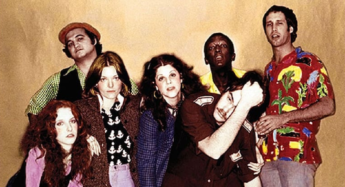 Laraine Newman, John Belushi, Jane Curtin, Gilda Radner, Dan Aykroyd, Garrett Morris and Chevy Chase on 'Saturday Night Live.'