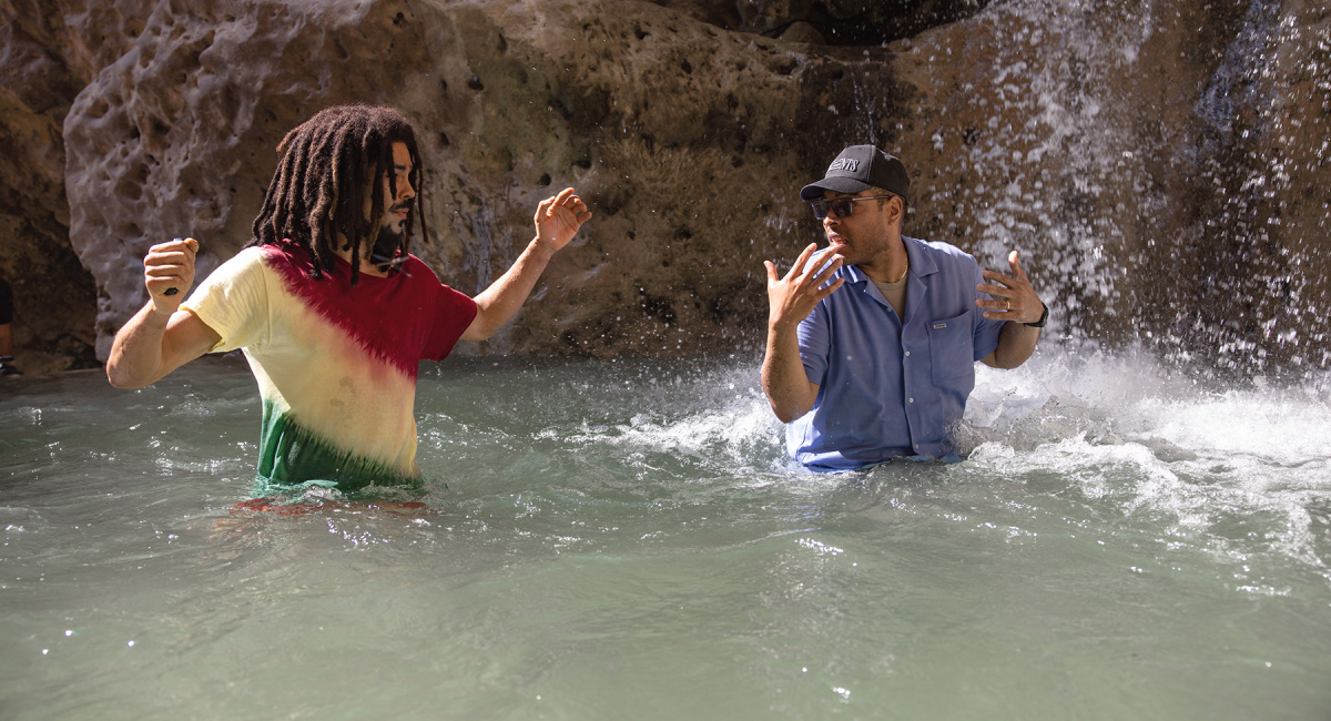 Kingsley Ben-Adir as “Bob Marley” and Director Reinaldo Marcus Green in 'Bob Marley: One Love' from Paramount Pictures.