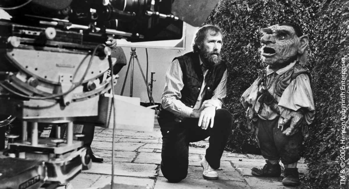 Director Jim Henson and Brian Henson as Hoggle on the set of 'Labyrinth.'
