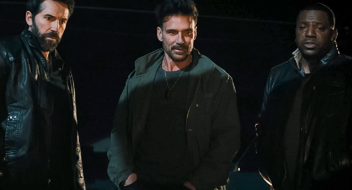 Scott Adkins as “Don ‘The Reaper’ Richter,” Frank Grillo as “Michael ‘Duffy’ Duffield” and Mekhi Phifer as “Max Bomer” in the action/thriller, 'Lights Out,' a Quiver Distribution release.