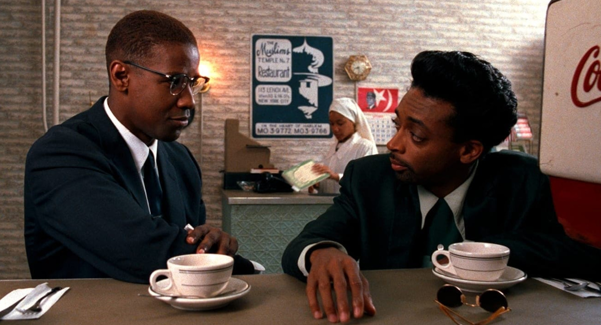 Denzel Washington and Spike Lee in 'Malcolm X.'