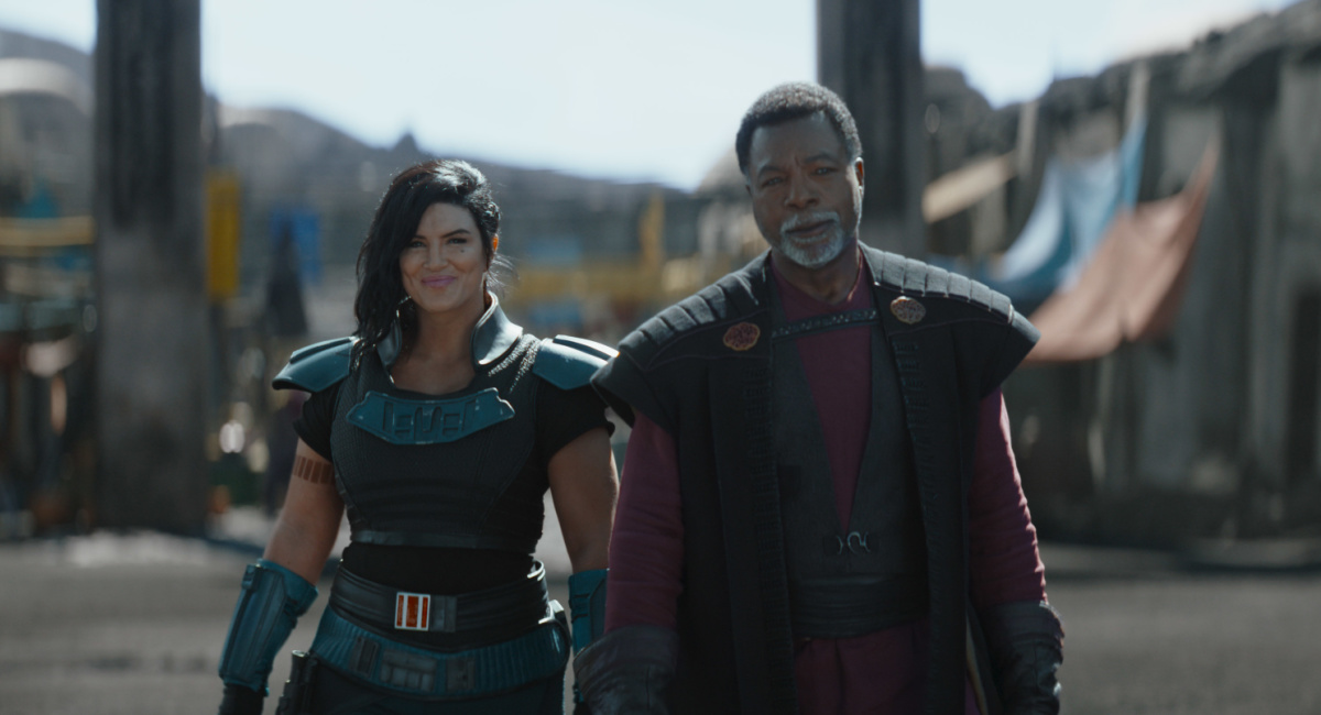 Gina Carano is Cara Dune and Carl Weathers is Greef Karga in Lucasfilm's 'The Mandaorian,' season two, exclusively on Disney+.