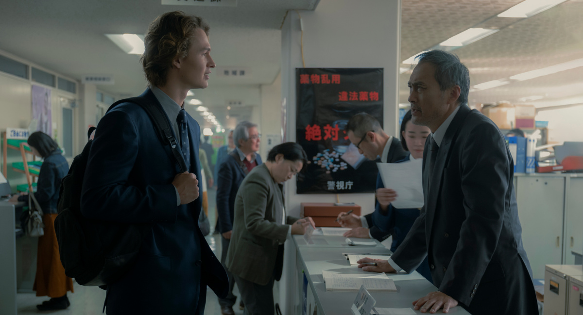 Ansel Elgort and Ken Watanabe in 'Tokyo Vice' Season 2.