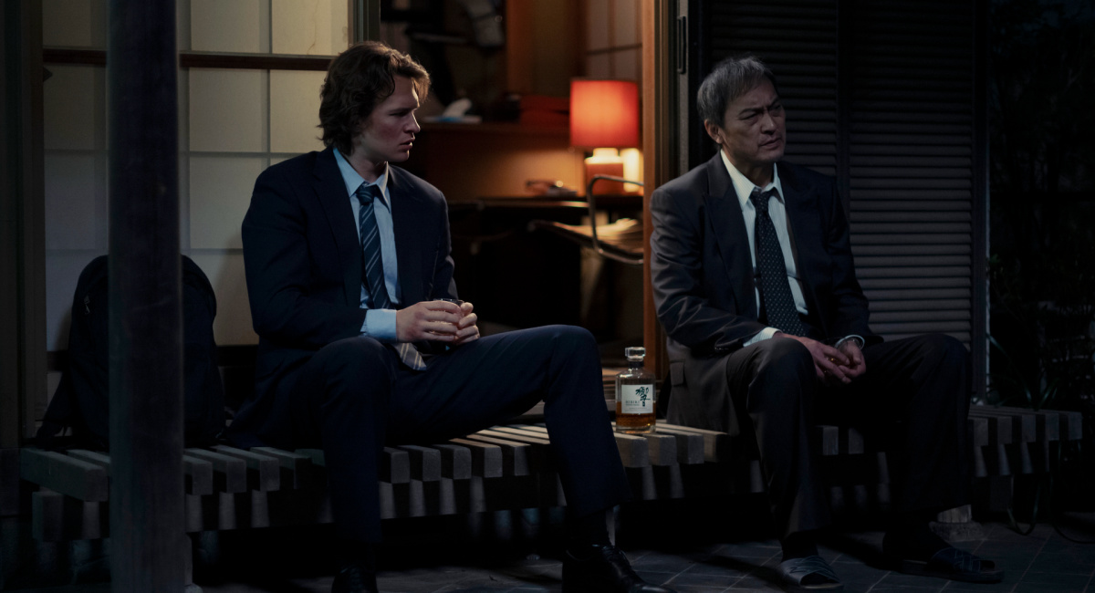 Ansel Elgort and Ken Watanabe in 'Tokyo Vice' Season 2.