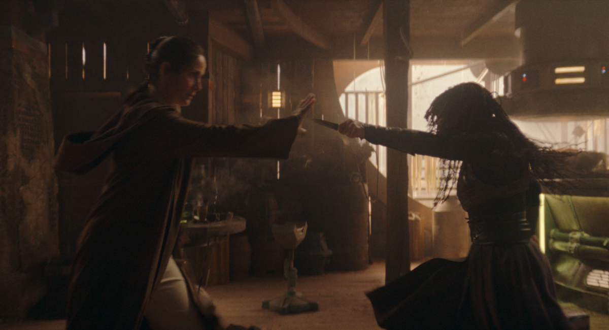 Jedi Master Indara (Carrie-Anne Moss) and Mae (Amandla Stenberg) in Lucasfilm's 'The Acolyte,' exclusively on Disney+.