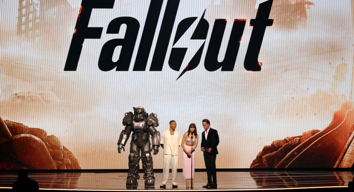 Actors Aaron Moten, Ella Purnell, and Walton Goggins speak onstage during 'Fallout' Cast and Creators Presentation at The Game Awards at Peacock Theater on December 07, 2023 in Los Angeles, California.