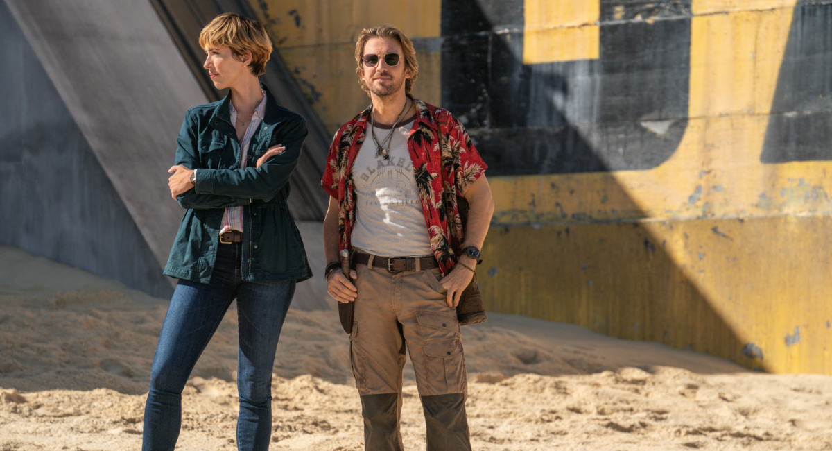 Rebecca Hall as Dr. Ilene Andrews and Dan Stevens as Trapper in Warner Bros. Pictures and Legendary Pictures’ action adventure 'Godzilla x Kong: The New Empire,' a Warner Bros. Pictures release.